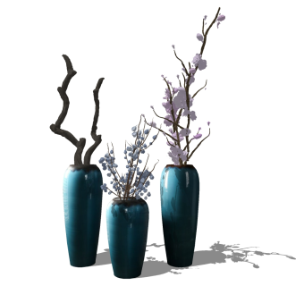 (15) 新中式干枝陶罐大花瓶摆件su草图模型下载