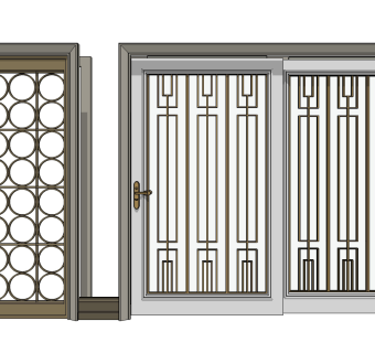 新中式简欧式金属花格隔断和推拉门门套su草图模型下载