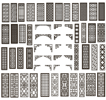 (8)新中式现代金属木花格屏风隔断角花雕花挂落su草图模型下载