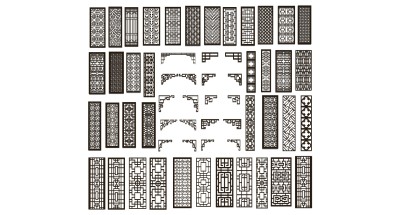 (8)新中式现代金属木花格屏风隔断角花雕花挂落su草图模型下载