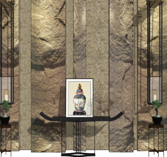 (6)新中式屏风隔断盆栽摆件su草图模型下载