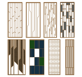 (11)新中式现代金属木花格屏风隔断su草图模型下载