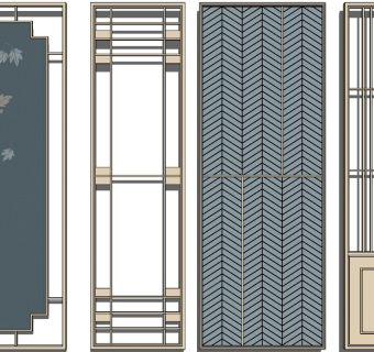 (15)新中式现代日式金属木花格屏风隔断su草图模型下载