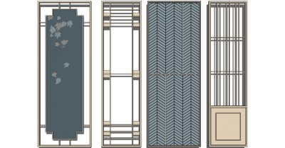 (15)新中式现代日式金属木花格屏风隔断su草图模型下载