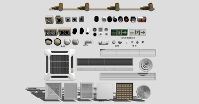 (62)圆形方形空调风口安全出口监控摄像头烟感喷淋筒灯射灯轨道射灯su草图模型下载