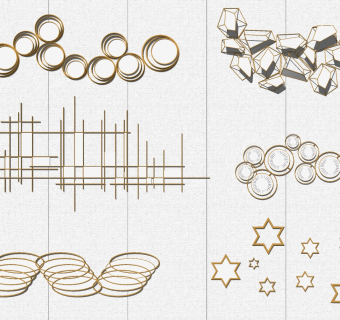(17)新中式床头背景墙金属墙饰挂饰挂件su草图模型下载