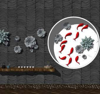 (23)中式小鱼玉泉莲花荷叶茶具摆件墙饰su草图模型下载