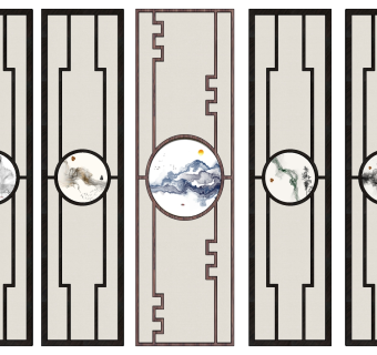(27)中式门板墙面造型su草图模型下载