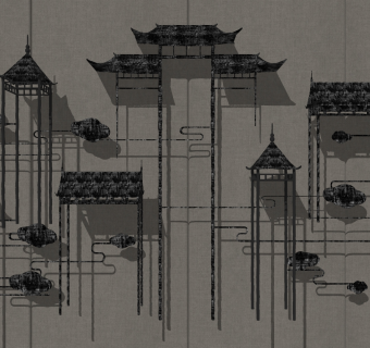 (26)中式铁艺中式建筑挂饰挂件摆件su草图模型下载