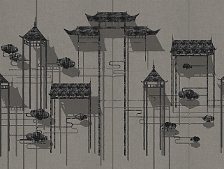(26)中式铁艺中式建筑挂饰挂件摆件su草图模型下载