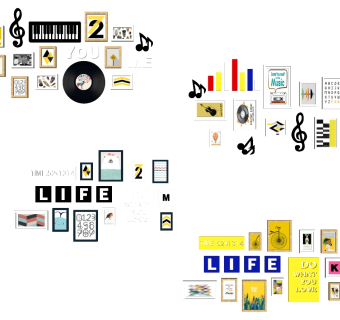 (31)北欧音符钢琴键字母风墙饰挂饰挂件画框石英钟挂钟su草图模型下载