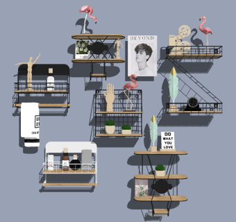 (13) 欧式铁艺铁丝层板隔板板件火烈鸟羽毛饰品摆件su草图模型下载