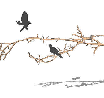 (4)新中式树枝小鸟床头背景墙金属墙饰挂饰挂件su草图模型下载