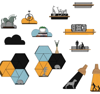 (5)北欧层板书架隔板床头背景墙金属墙饰挂饰挂件su草图模型下载