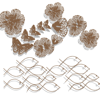 (16)新中式蝴蝶荷叶鱼形状小鱼床头背景墙金属墙饰挂饰挂件su草图模型下载
