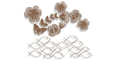 (16)新中式蝴蝶荷叶鱼形状小鱼床头背景墙金属墙饰挂饰挂件su草图模型下载