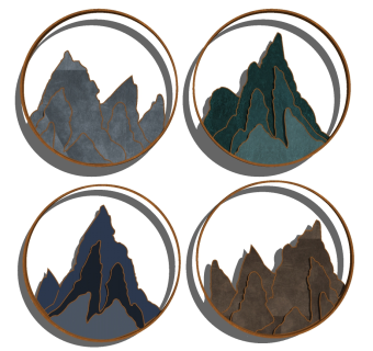 (24)新中式床头背景墙金属墙饰挂饰挂件su草图模型下载