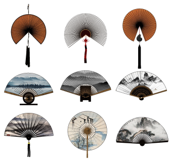 (1)新中式扇子扇面床头背景墙金属墙饰挂饰挂件su草图模型下载