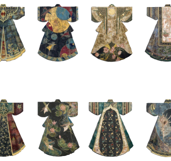 (21)新中式古代衣服服装床头背景墙金属墙饰挂饰挂件su草图模型下载