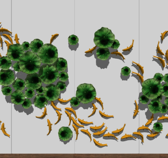 (19)金属小鱼鱼群荷叶墙饰挂饰挂件su草图模型下载