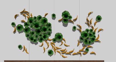 (19)金属小鱼鱼群荷叶墙饰挂饰挂件su草图模型下载