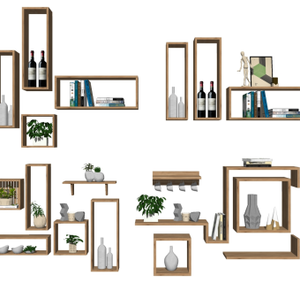 (16)北欧墙饰隔板吊柜装饰架摆件饰品su草图模型下载