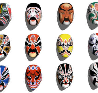 (13)中式京剧脸谱墙饰挂饰挂件su草图模型下载