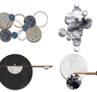 (22)新中式床头背景墙金属墙饰挂饰挂件su草图模型下载