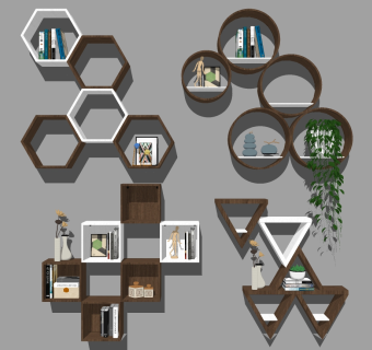 (15)北欧背景书架隔板造型墙墙饰挂饰挂件su草图模型下载