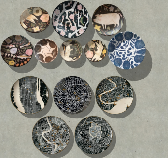 (26)新中式床头背景墙金属墙饰挂饰挂件艺术盘子su草图模型下载