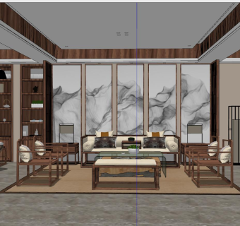 20新中式客厅su草图模型下载