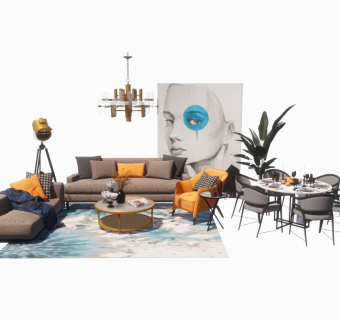 04后现代北欧低奢新中式港式沙发su草图模型下载