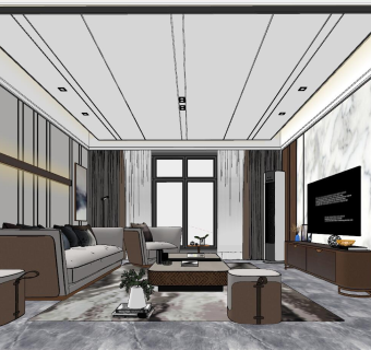 21后现代港代法式北欧轻奢法式客厅su草图模型下载