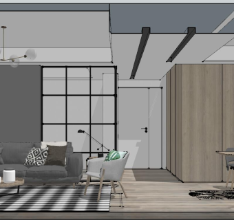 05现代北欧工业风客厅su草图模型下载