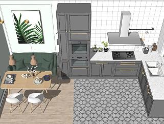 22现代北欧开敞式厨房su草图模型下载