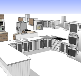 69现代北欧厨房su草图模型下载