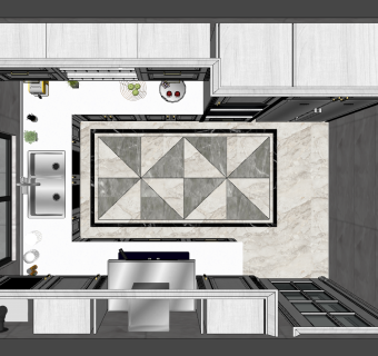 38美式田园简欧式地中海厨房su草图模型下载