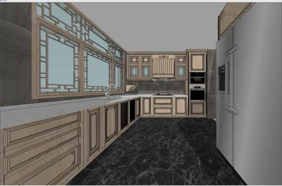 49新中式厨房su草图模型下载