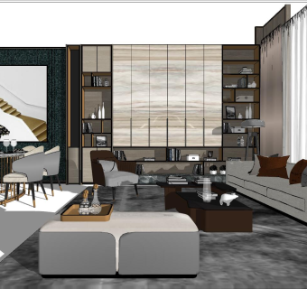 04后现代港式轻奢客厅su草图模型下载