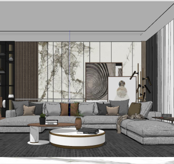 12后现代简约风港式客厅su草图模型下载