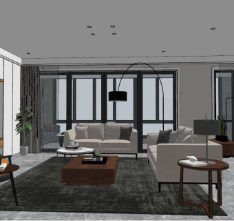 07后现代港式客厅su草图模型下载