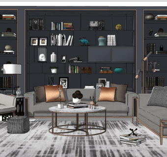 06现代北欧轻奢客厅su草图模型下载