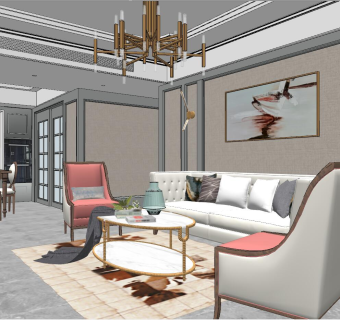 31美式简欧式法式客厅su草图模型下载