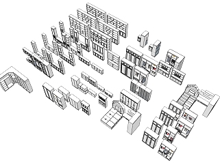 (31)现代衣柜酒柜橱柜书柜床头柜组合su草图模型下载