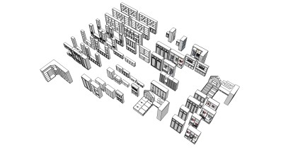 (31)现代衣柜酒柜橱柜书柜床头柜组合su草图模型下载