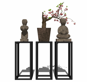 (23)古典抽象人物雕塑摆件摆台盆栽花架摆台su草图模型下载