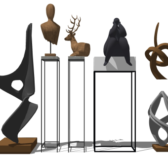 (29)现代抽象人物景观雕塑摆件摆台展台展架su草图模型下载