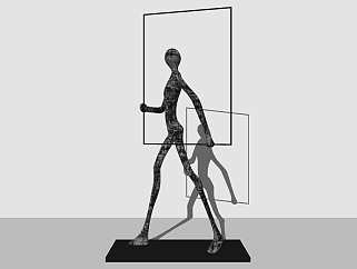 (31)现代金属小人抽象人物雕塑摆件饰品雕像su草图模型下载