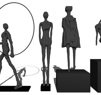 (36)现代金属小人抽象人物雕塑摆件饰品雕像su草图模型下载