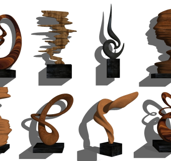 (37)现代金属抽象人物景观雕塑摆件摆台su草图模型下载